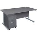 Office Desks - Karbon K1 Rectangular Cantilever Office Desks with Low Mobile Pedestal, 1200W with 2 Drawer Pedestal in Grey with Silver Legs