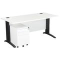 Home Office Desks - Karbon K5 IT Desks 1400W With White 3 Drawer Mobile Metal Pedestal Dimensions in White with Silver frame - Delivery