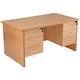Office Desks - Karbon K2 Rectangular Panel End Office Desks with Double Fixed Pedestals 1600W with Double 3 Drawer Pedestal in Beech - Next D