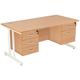 Office Desks - Karbon K3 Rectangular Deluxe Cantilever Desk With Double Fixed Pedestals 1800W with 2 Drawer and 3 Drawer Pedestal in Beech wi