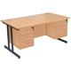 Office Desks - Karbon K3 Rectangular Deluxe Cantilever Desk With Double Fixed Pedestals 1600W with 2 Drawer and 3 Drawer Pedestal in Beech wi