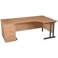 Office Desks - Karbon K3 Ergonomic Deluxe Cantilever Desk 1800W With Left Hand Desk Return With 800D 3 Drawer Desk End Pedestal in Beech with Silver l