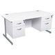 Office Desks- Karbon K1 Rectangular Cantilever Office Desks with Double Fixed Pedestals 1600W with Double 3 Drawer Pedestal, in White with Si