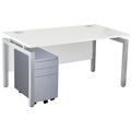 Home Office Desks - Karbon K4 Rectangular Bench Desk 1200W With Silver 3 Drawer Slimline Mobile Metal Pedestal with Silver legs - Delivery