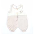 BHS Boys Beige Animal Print Dungaree One-Piece Size 3-6 Months - Dog Logo