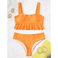 Women ZAFUL Flounce Neon Tankini Set S Dark orange