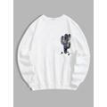 Mens Ethnic Cactus Printed Fleece-lined Pullover Sweatshirt Xl White