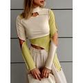 Women T-shirts ZAFUL Exposed Stitching Patchwork Cut Out Baby Tee L Light yellow