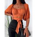 Women Blouses Tie-around Off Shoulder Ruched Blouse L Dark orange