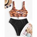 Women ZAFUL Animal Print Knotted Mix and Match Tankini Swimsuit 2xl Tiger orange