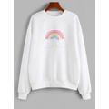 Women Hoodies ZAFUL Drop Shoulder Rainbow French Terry Lined Sweatshirt S White