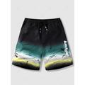 Mens Ombre Color Ink Splash Printed Drawstring Beach Shorts M Yellow