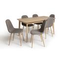 Habitat Skandi Wood Dining Table and 6 Beni Grey Chairs