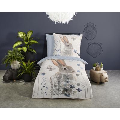 Kinderbettwäsche GOOD MORNING "Ravi", blau, B/L: 135cm x 200cm, , Renforcé, B/L: 80cm x 80cm, Renforcu00e9, Obermaterial: 100% Baumwolle, Bettwäsche, 100% Baumwolle, 135x200, Reißverschluss, Wendeoptik, Kind, Kaninchen
