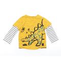 F&F Boys Yellow Cotton Basic T-Shirt Size 18-24 Months Crew Neck - Dinosaur