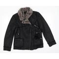 NEXT Womens Black Bomber Jacket Coat Size 14 - Faux Fur Lined
