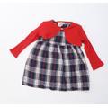 F&F Girls Blue Check A-Line Size 12-18 Months - Dress and Cardigan