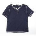 bonprix Mens Blue Cotton T-Shirt Size L V-Neck