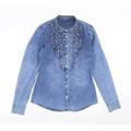 Re-Dress Womens Blue Denim Basic Button-Up Size S - beaded