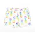 NEXT Girls White Floral Cotton Hot Pants Shorts Size 9 Years Regular Zip - Bright Pineapple print