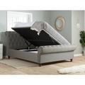 Castello - King Size - Side-Opening Ottoman Storage Scroll Sleigh Bed - Grey - Fabric - 5ft - Happy Beds