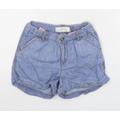 H&M Girls Blue Cotton Chino Shorts Size 8-9 Years Regular Zip