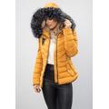 Quilted Faux Fur Hooded Padded Puffer Coat Mustard Yellow