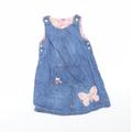 F&F Girls Blue Cotton Pinafore/Dungaree Dress Size 6 Years Round Neck