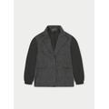 Oversized Check Blazer with Nylon Sleeves - Black