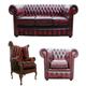 Chesterfield Leather 3 Seater / Wing Chair / Club Chair Sofa…