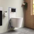 White Wall Hung Rimless Toilet with Soft Close Seat Cistern Frame and Black Flush - Verona