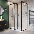 1400x800mm Black Fluted Glass Walk In Shower Enclosure With Return Panel and Shower Tray - Volan