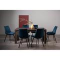 Bentley Designs Cannes Dark Oak 6-8 Seater Dining Table & 6 Fontana Blue Velvet Fabric Chairs Black Legs