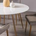 Bentley Designs Frances White Marble Effect Tempered Glass 4 Seater Dining Table With Gold Plated Legs