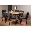 Bentley Designs Rimi Rustic Oak Effect Melamine 6 Seater Dining Table With X Leg & 6 Cezanne Dark Grey Faux Leather Chairs With Black Legs