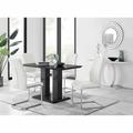 Furniture Box Imperia 120 x 70 cm 4 Seater Modern Black High Gloss Dining Table And 4 x White Lorenzo Chrome Dining Chairs Set