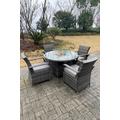 PE Rattan Gas Fire Pit Round Dining Table Gas Heater Dining Table And Chair Set 4 Seater