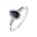 Love GEM 9ct White Gold Pear Blue Sapphire and 0.12ct Diamond Ring, White Gold, Size R, Women