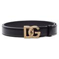 Dolce & Gabbana Logo Buckle Leather Belt Black