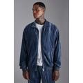 Mens Blue Velour Relaxed Track Jacket, Blue