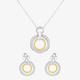 Two Tone Cubic Zirconia Double Open Circle Pendant and Earring Set SET12423