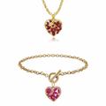 Classic Marquise Ruby Floral Heart Pendant & Bracelet Set in 9ct Gold