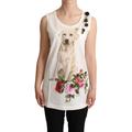 Dolce & Gabbana WoMens White Dog Floral Print Embellished T-shirt Cotton - Size X-Small