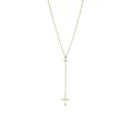 14K Yellow Gold, White Topaz Cross My Heart Drop Necklace