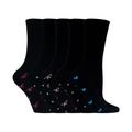 Sock Snob Womens - 5 Pairs Ladies Black Socks with Heart & Bows Cotton - Size UK 4-6.5