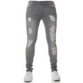 Enzo Mens Denim Ripped Jeans - Grey Cotton - Size 34W/32L