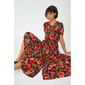 Roman Floral Print Tiered Midi Dress in Red - Size 16