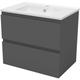 Bathroom Vanity Unit with Basin Storage Cabinets Flat Pack - 600mm Matt Grey + Wall Hung - Grey