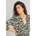 Roman Floral Print Pintuck Jersey Shirt in Black