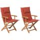 Set of 2 Wooden Garden Folding Chairs Outdoor Dining Red Cushion Maui - Light Wood
